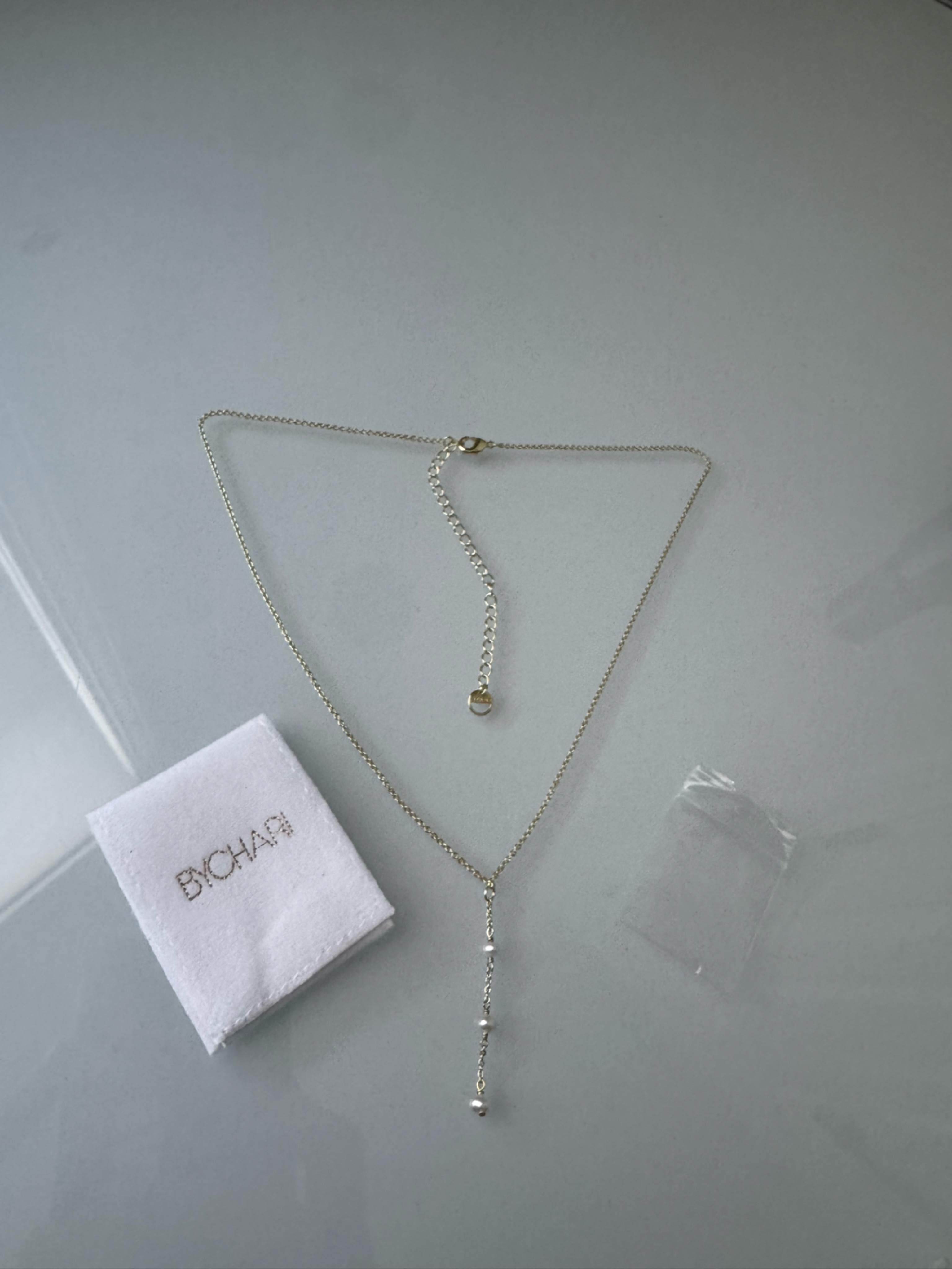 Bychari Pearl Necklace Gold Tone Adjustable Chain — image 3 of 4
